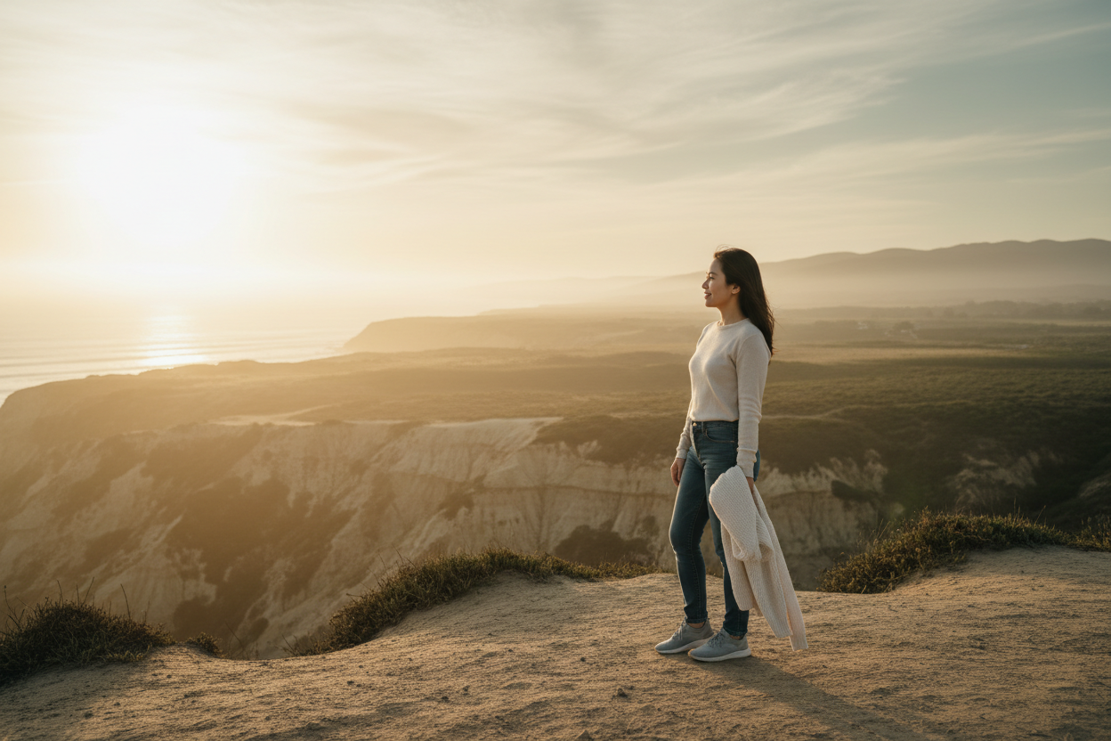 Feeling Lost After Divorce | Shawni McDonald Woman looking toward the horizon after divorce, symbolizing identity rebuilding, self-trust, emotional healing, and starting a new chapter. 