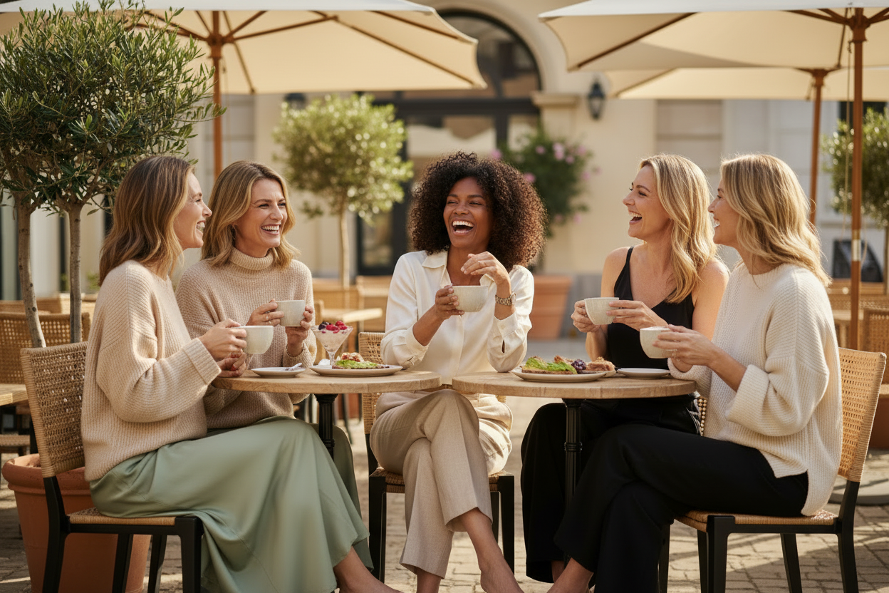 How to Make Friends After Divorce in Your 40s | Shawni McDonald | Women in their 40s making new friends after divorce over coffee, representing friendship, community, self-trust, and rebuilding a social life.