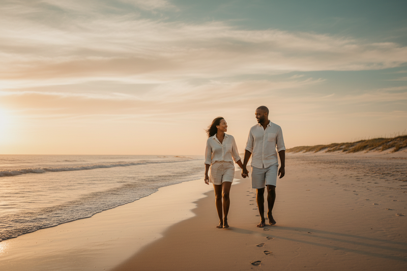 Couple enjoying a calm, emotionally healthy relationship characterized by trust, connection, and emotional safety.