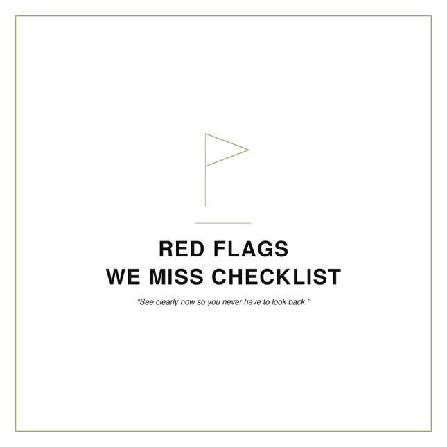 Red Flags We Miss Checklist
By: Shawni McDonald
A relationship red flags checklist helping women identify manipulation, emotional abuse, narcissistic behaviors, unhealthy dating patterns, and warning signs before they become toxic cycles.