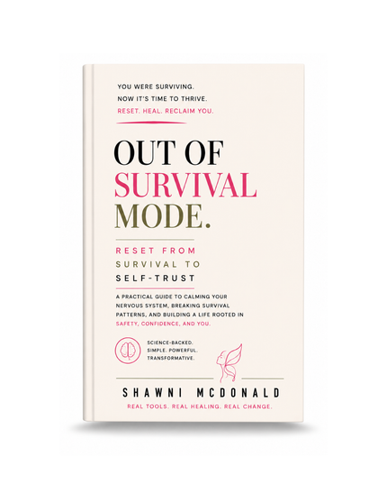 Out Of Survival Mode by Shawni McDonald, nervous system healing guide using CBT tools to reduce anxiety, rebuild self-trust, emotional resilience, and recovery from chronic stress.